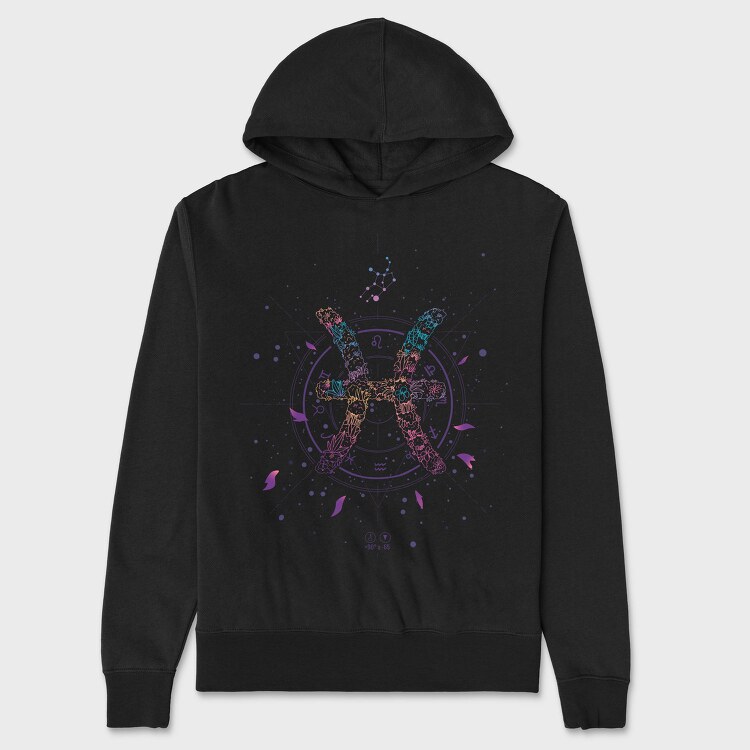 Pisces Floral Zodiac Sign 12, Hanorac Oversize Barbati (Unisex)
