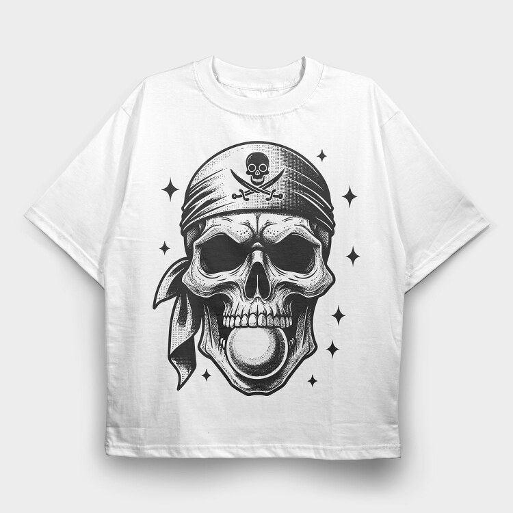 Pirate Skull Blowing Bubblegum, Tricou Oversize Barbati (Unisex)