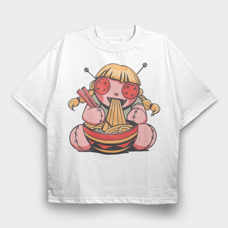 Voodoo Doll Eating Spaghetti, Tricou Oversize Barbati (Unisex)
