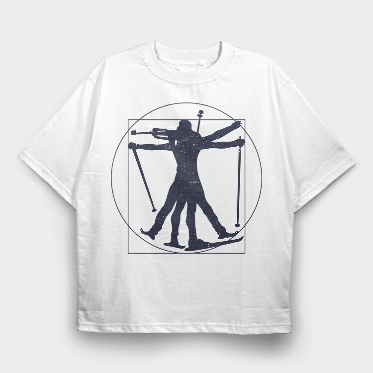 Vitruvian Biathlete Silhouette, Tricou Oversize Barbati (Unisex)