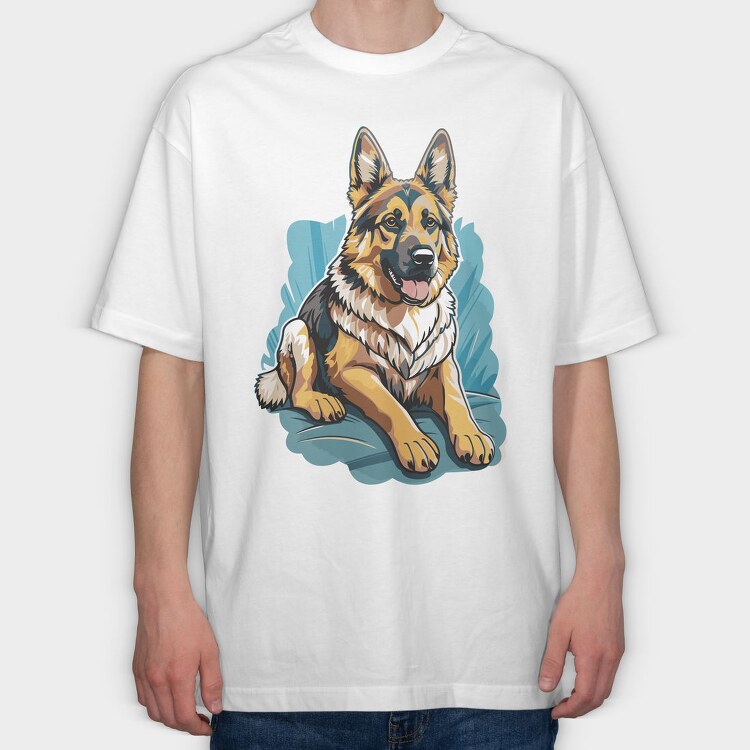 German Shepherd Portrait, Tricou Oversize Barbati (Unisex)