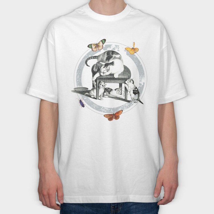 Vintage Cats Butterflies, Tricou Oversize Barbati (Unisex)