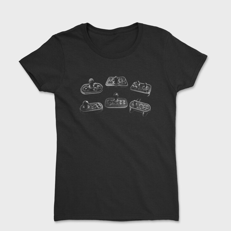 Vintage Game Controllers Joysticks Monochrome, Tricou Femei