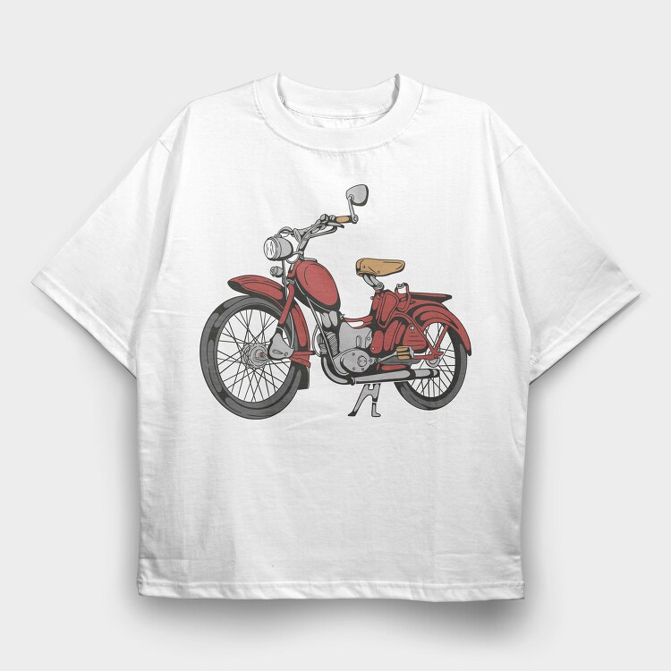 Vintage Red Motorcycle, Tricou Oversize Barbati (Unisex)