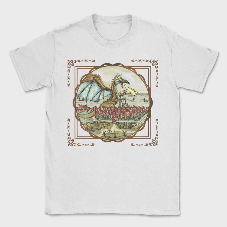 Vintage Painting Dragon Tote, Tricou Barbati (Unisex)