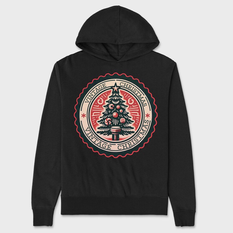 Vintage Christmas Tree Emblem, Hanorac Oversize Barbati (Unisex)