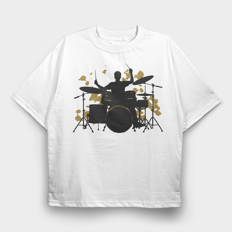 Vibrant Drummer Silhouette, Tricou Oversize Barbati (Unisex)