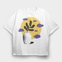Vase With Plant Nature Flat Clouds, Tricou Oversize Barbati (Unisex)