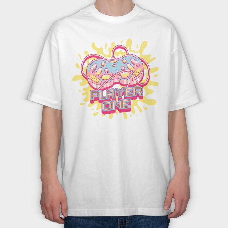 Pink Joystick Videogames Player One, Tricou Oversize Barbati (Unisex)
