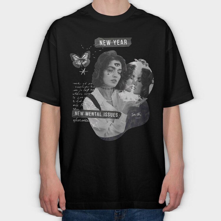 New Year Holiday Funny Collage, Tricou Oversize Barbati (Unisex)