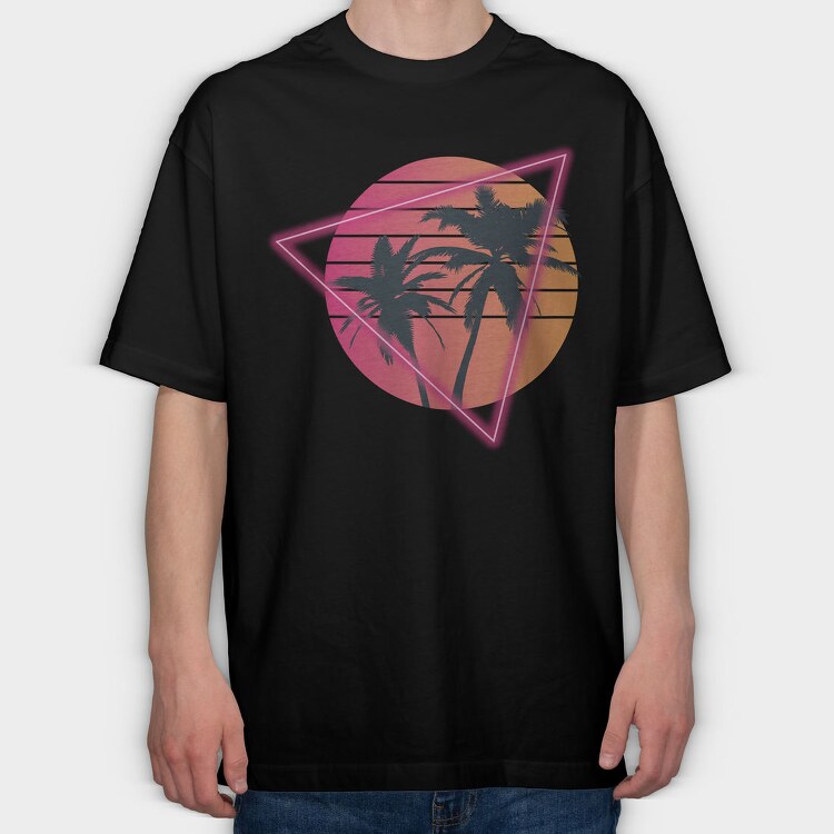 Vaporwave Palm Tree Sunset, Tricou Oversize Barbati (Unisex)