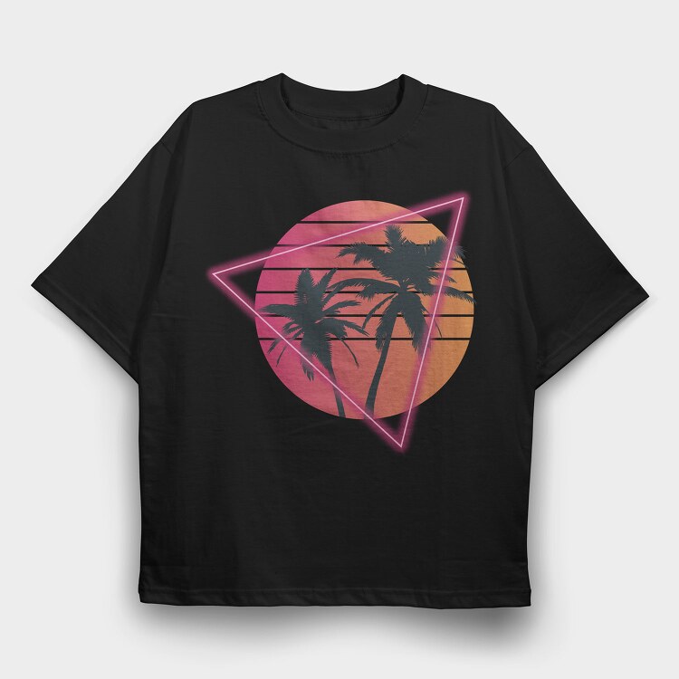 Vaporwave Palm Tree Sunset, Tricou Oversize Barbati (Unisex)