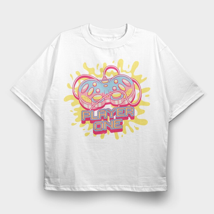 Pink Joystick Videogames Player One, Tricou Oversize Barbati (Unisex)