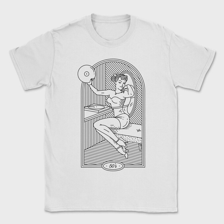 Pin Up Girl With Vinyl Disc 50S, Tricou Barbati (Unisex)