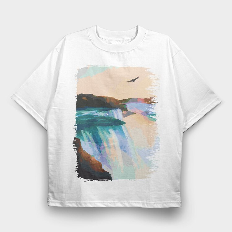 Niagara Falls Painting, Tricou Oversize Barbati (Unisex)