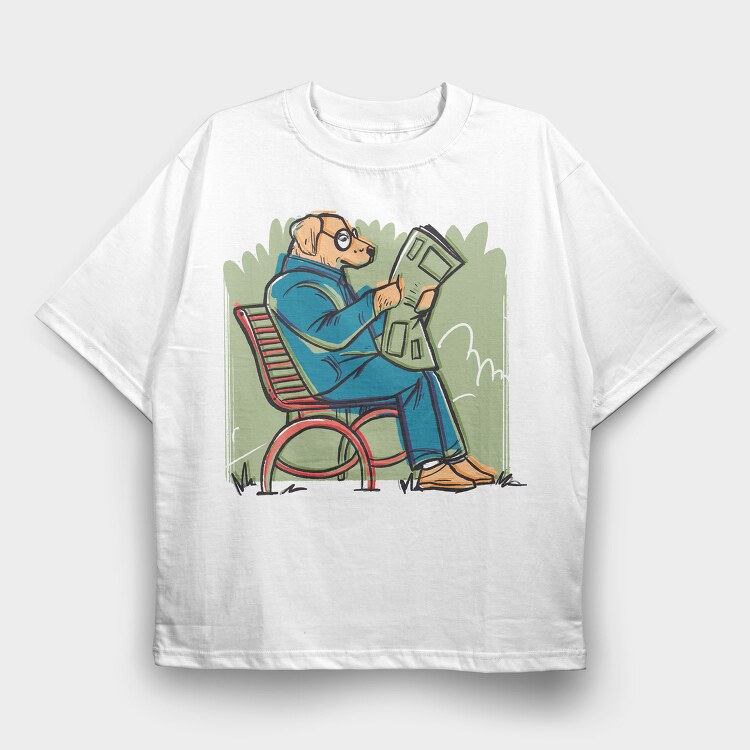 Newspaper Dog Read News, Tricou Oversize Barbati (Unisex)