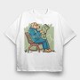 Newspaper Dog Read News, Tricou Oversize Barbati (Unisex)