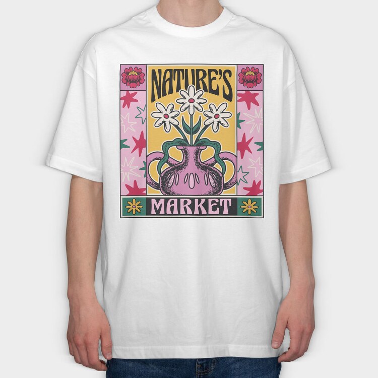 Natures Market Flower Vase Tote 01, Tricou Oversize Barbati (Unisex)