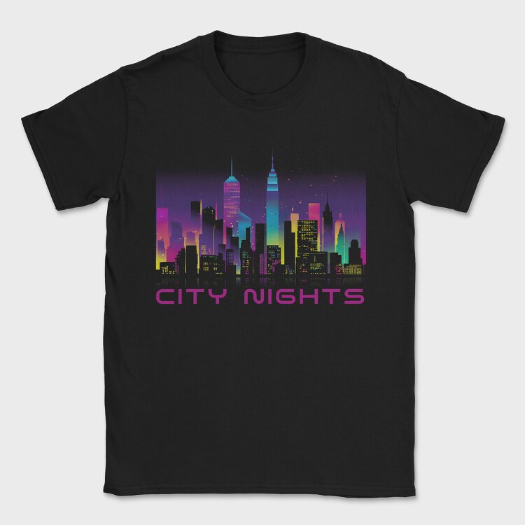 Neon City Skyline City Nights, Tricou Barbati (Unisex)