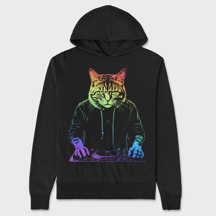 Neon Cat Dj, Hanorac Oversize Barbati (Unisex)