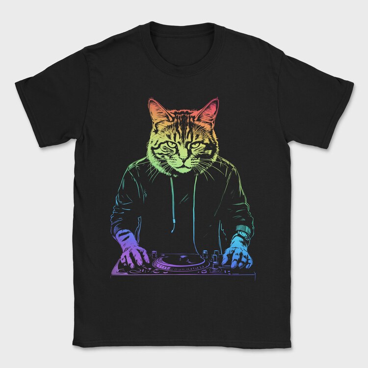 Neon Cat Dj, Tricou Barbati (Unisex)