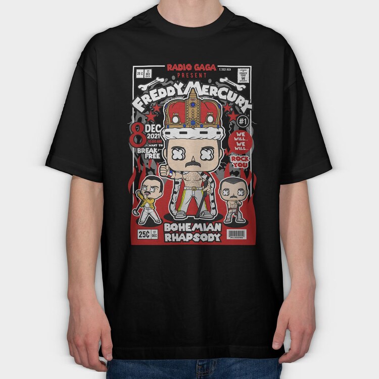 Funko Freddy Mercury Rock King, Tricou Oversize Barbati (Unisex)