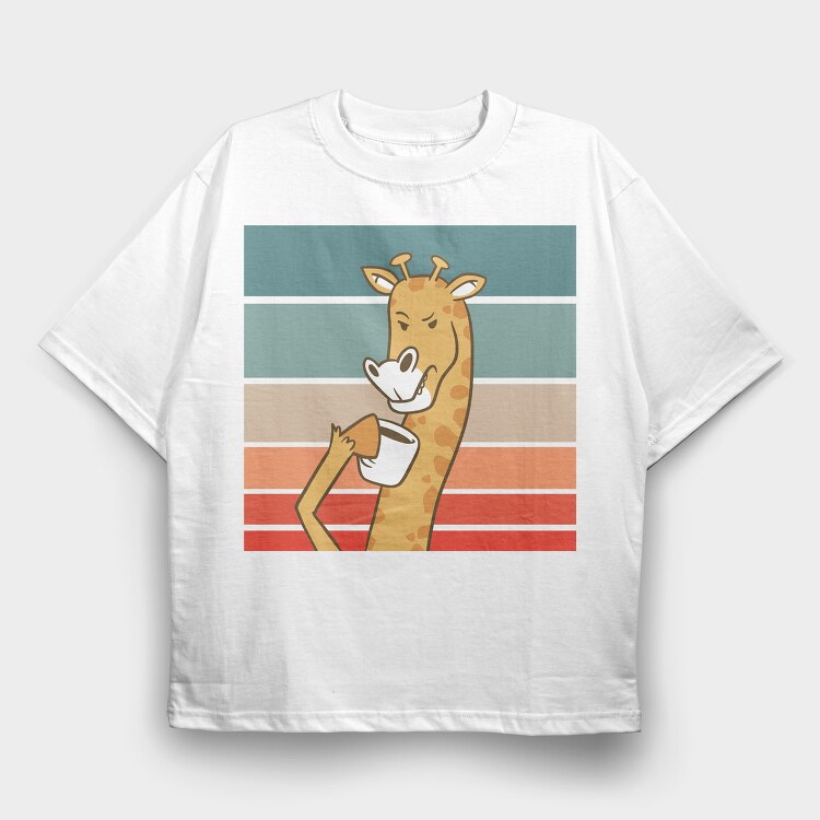 Giraffe Drinking Coffee, Tricou Oversize Barbati (Unisex)