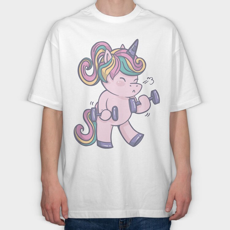 Unicorn Lifting Weights Kawaii Working Out, Tricou Oversize Barbati (Unisex)
