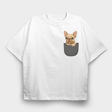 Cute Pug Dog In Pocket French Bulldog, Tricou Oversize Barbati (Unisex)