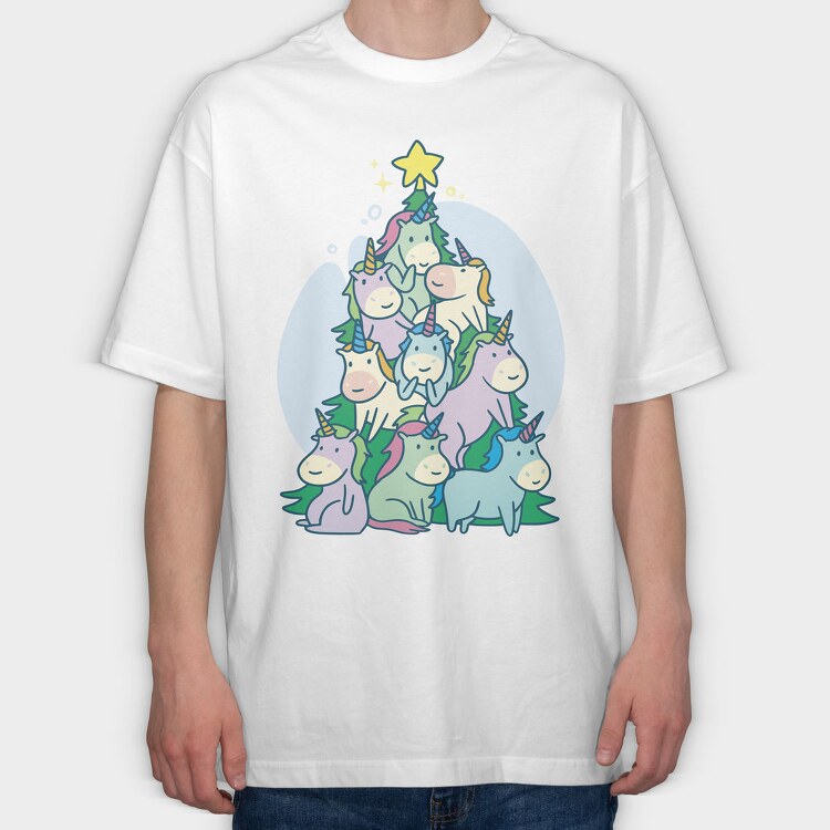 Unicorns Christmas Tree, Tricou Oversize Barbati (Unisex)