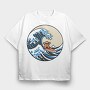 Great Wave With Meeple Surf, Tricou Oversize Barbati (Unisex)