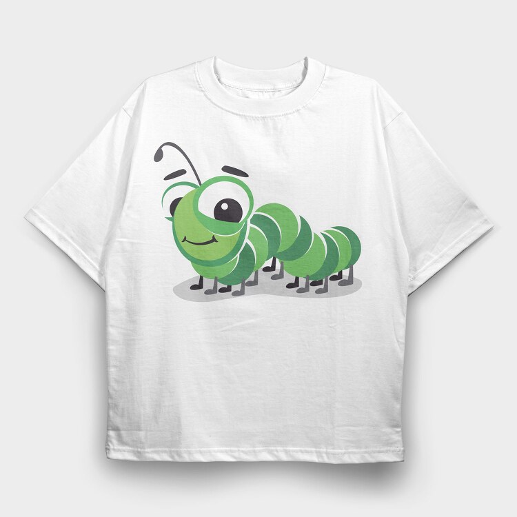 Green Caterpillar Smile, Tricou Oversize Barbati (Unisex)