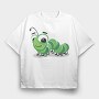 Green Caterpillar Smile, Tricou Oversize Barbati (Unisex)