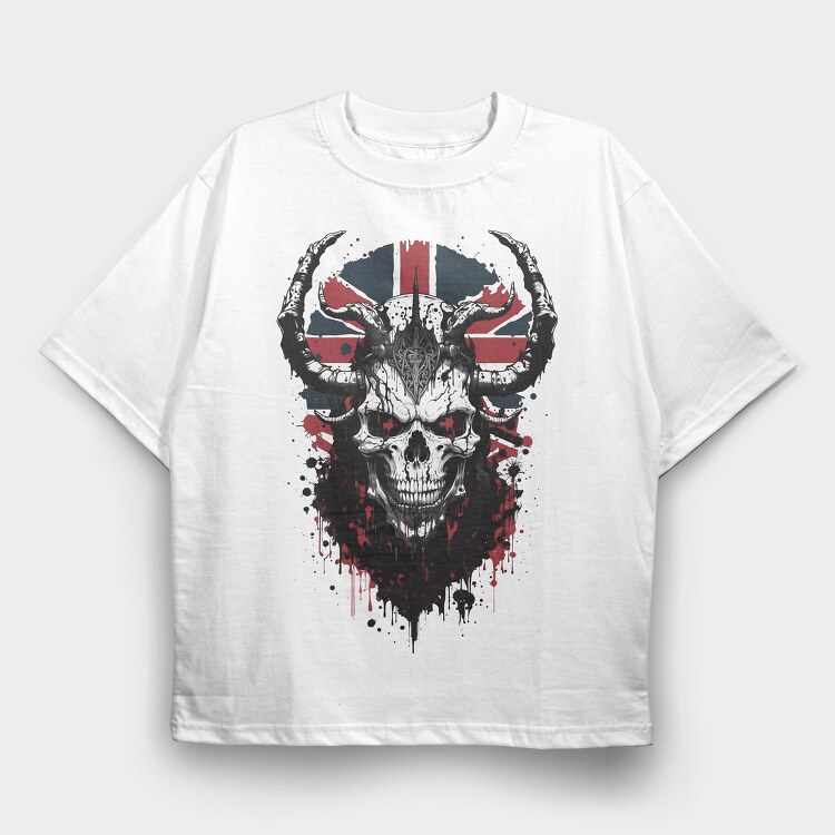 Union Jack Skull, Tricou Oversize Barbati (Unisex)