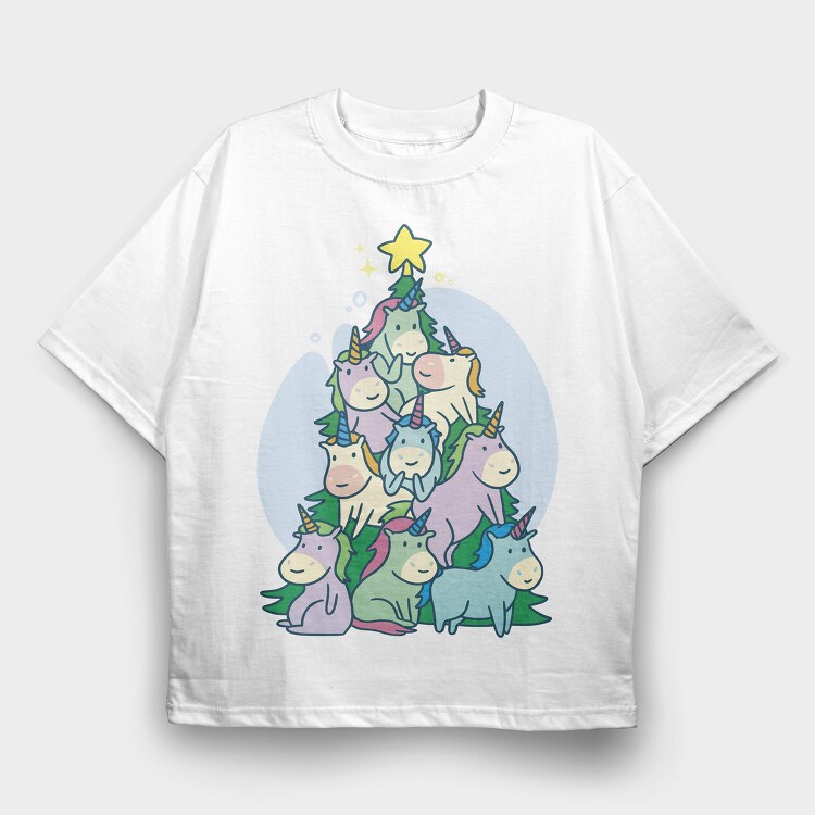 Unicorns Christmas Tree, Tricou Oversize Barbati (Unisex)