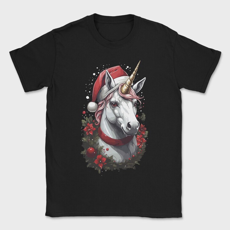 Unicorn With Christmas Hat, Tricou Barbati (Unisex)