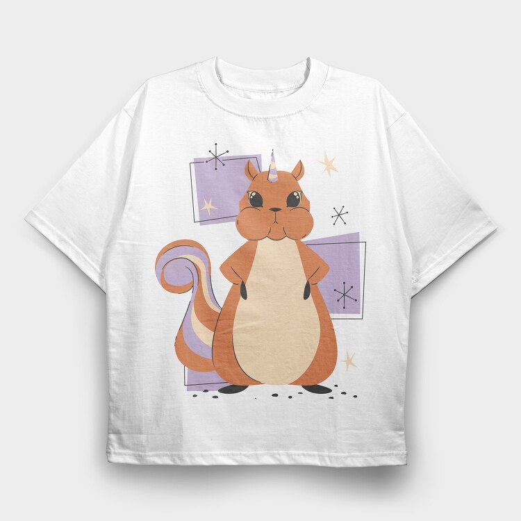 Unicorn Squirrel Animal Squirrcorn, Tricou Oversize Barbati (Unisex)