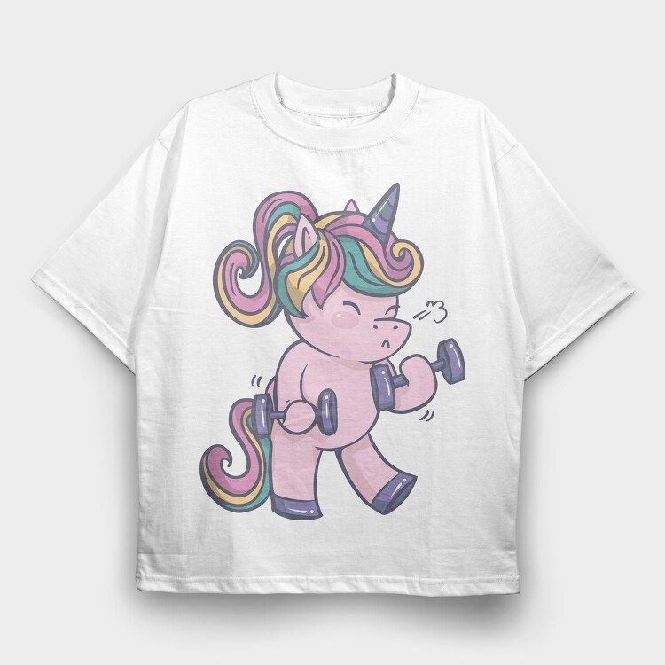 Unicorn Lifting Weights Kawaii Working Out, Tricou Oversize Barbati (Unisex)