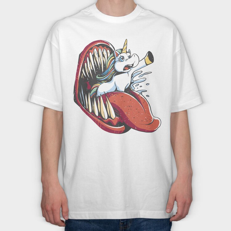 Unicorn And Monster Mouth Eaten, Tricou Oversize Barbati (Unisex)