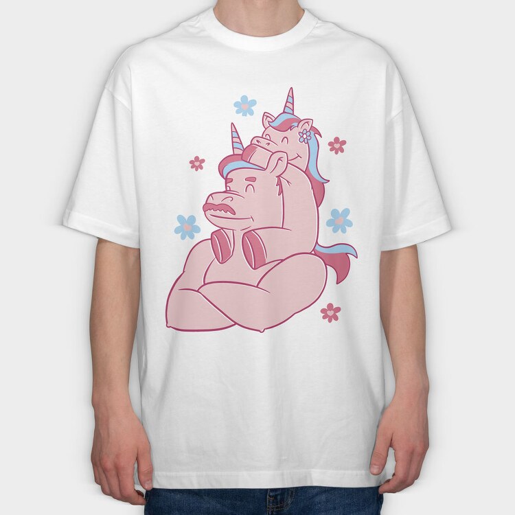 Unicorn Dad And Child Papa Unicorn, Tricou Oversize Barbati (Unisex)