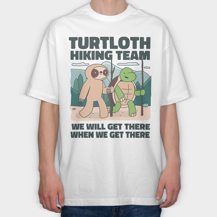 Turtle And Sloth Hiking Turtloth, Tricou Oversize Barbati (Unisex)