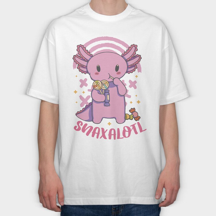 Axolotl Eating Candy Snaxalotl, Tricou Oversize Barbati (Unisex)