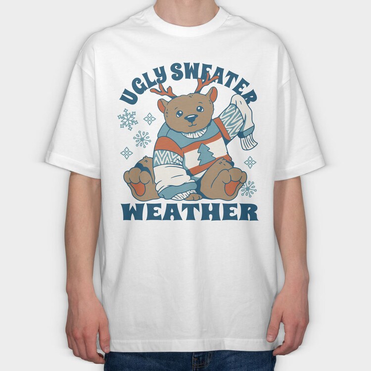Ugly Sweater Weather Christmas Bear Mug, Tricou Oversize Barbati (Unisex)