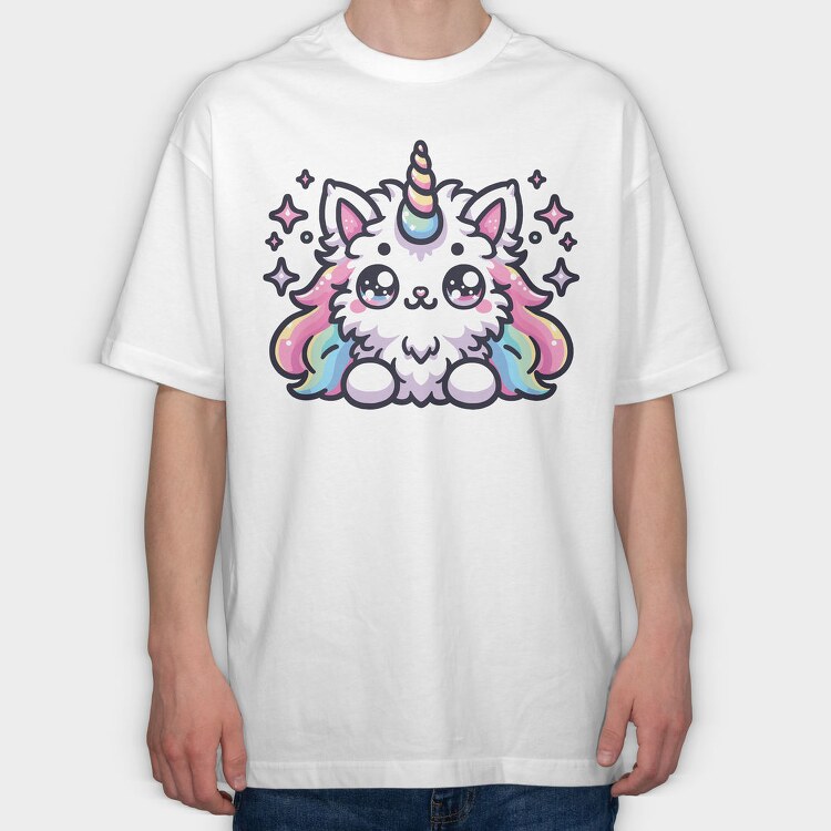 Unicorn Cat Kawaii Main Coon, Tricou Oversize Barbati (Unisex)