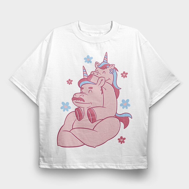 Unicorn Dad And Child Papa Unicorn, Tricou Oversize Barbati (Unisex)