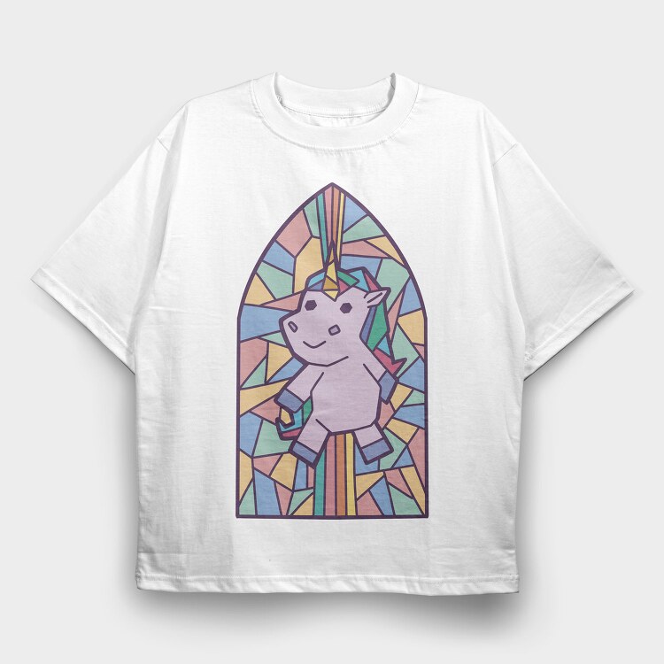 Unicorn Church Window, Tricou Oversize Barbati (Unisex)