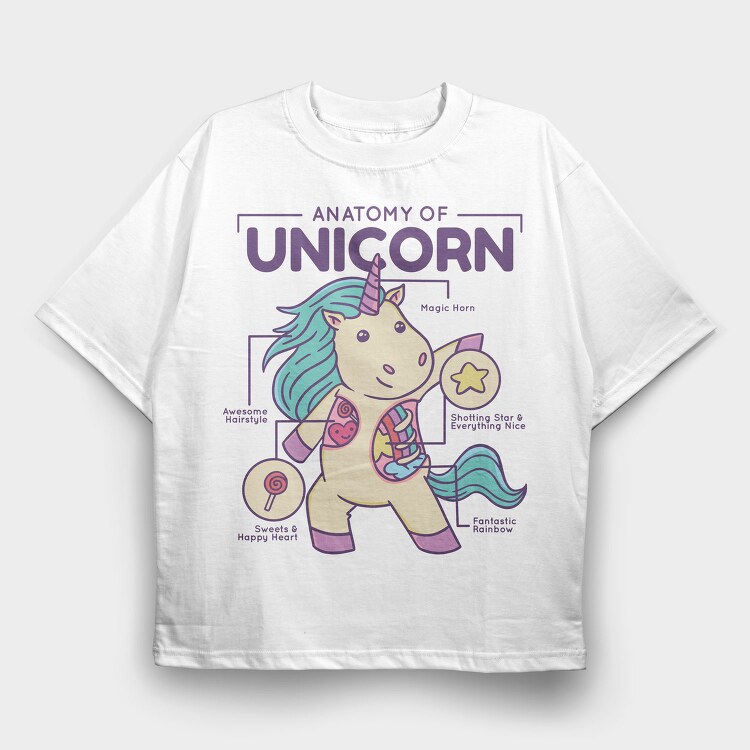Unicorn Anatomy Chart, Tricou Oversize Barbati (Unisex)