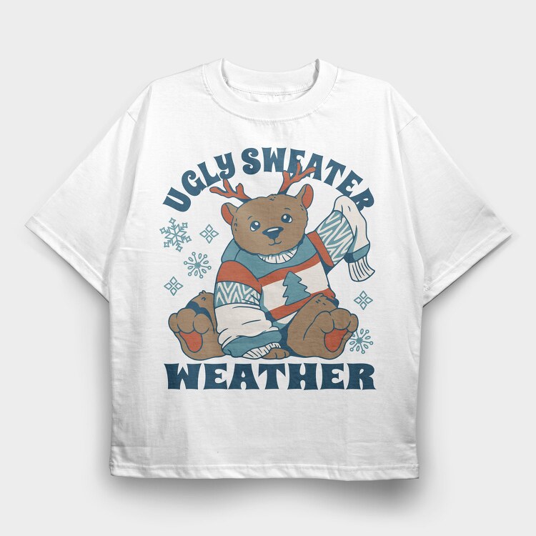 Ugly Sweater Weather Christmas Bear Mug, Tricou Oversize Barbati (Unisex)