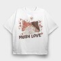 Two Kawaii Mushrooms With The Words Mush Love, Tricou Oversize Barbati (Unisex)