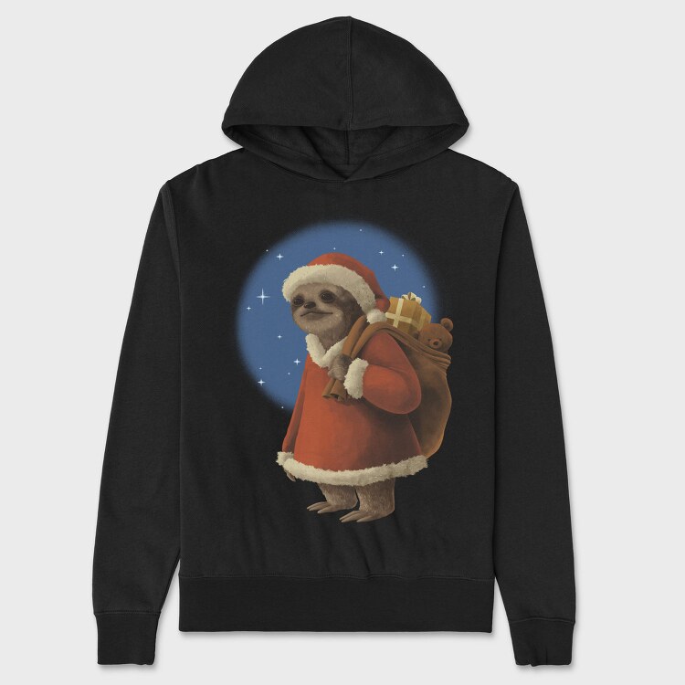 Sloth Santa Claus In Christmas, Hanorac Oversize Barbati (Unisex)
